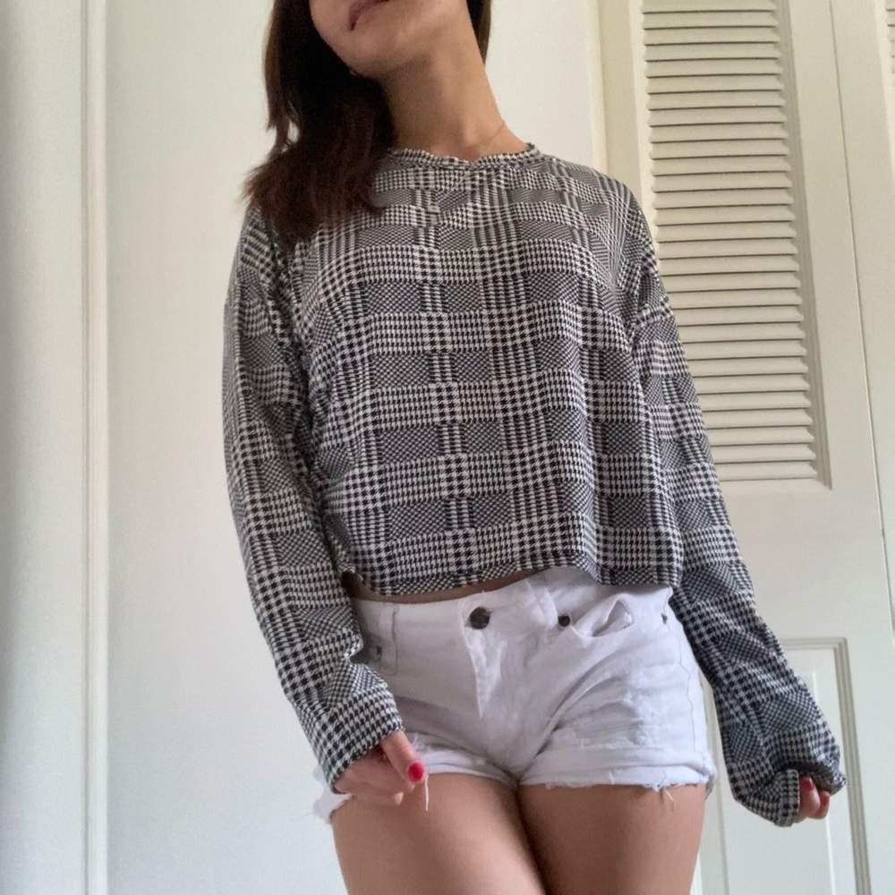 Gingham print long-sleeved shirt